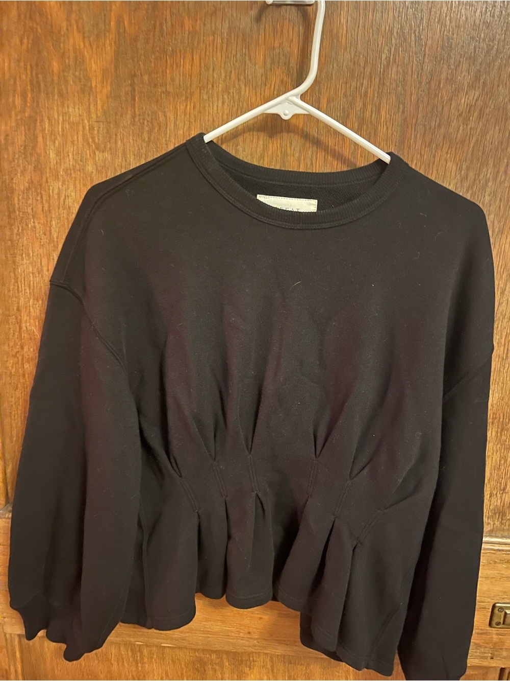 THE GREAT. Blue Pleated Waist Pullover Sweatshirt